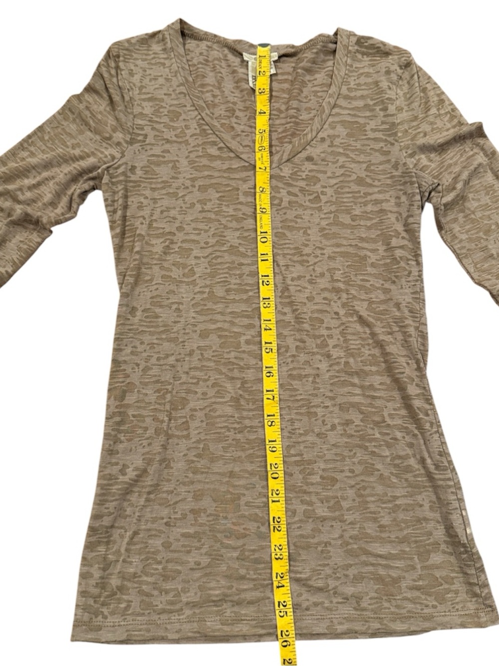 BKE Tan Burnout V-Neck Top with Striped Sleeve Accents - Picture 7 of 9